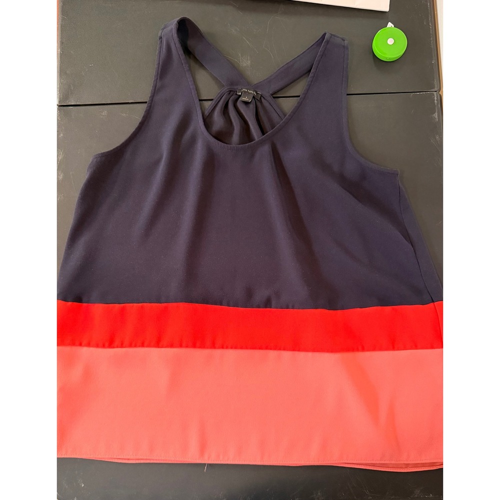 Ann Taylor Tank Top Women Large Navy Coral Orange Colorblock Racerback Blouse - Picture 6 of 8